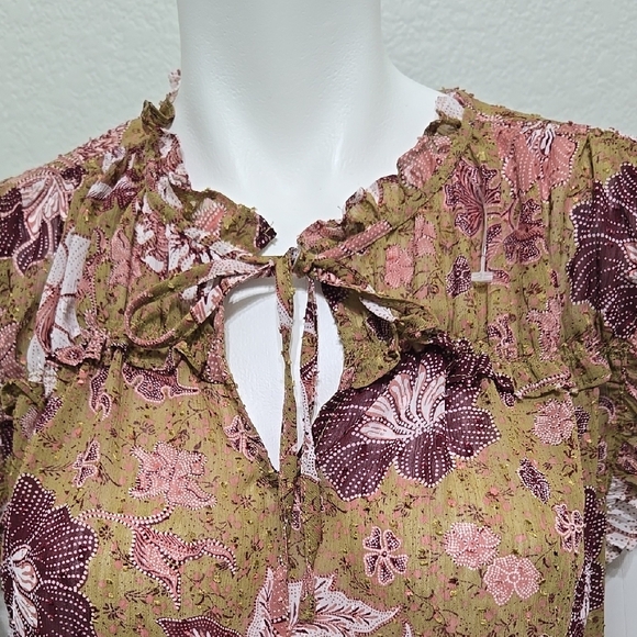 Joie Floral Keyhole Tie Neck Top Size L - Picture 4 of 13
